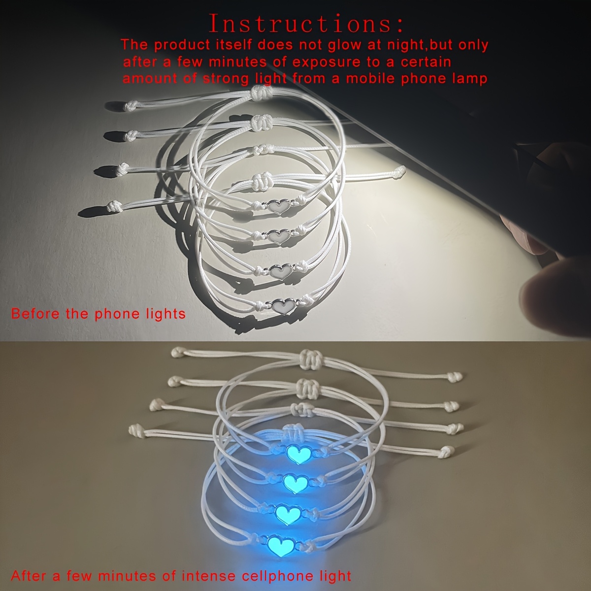 4pcs Glow-In-The-Dark Heart-Shaped Bracelet Set